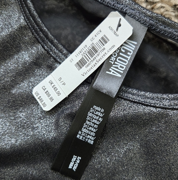 Victoria's Secret Bodysuit High Neck Sleeveless Mess Back Metallic Silver NWT - Picture 2 of 5